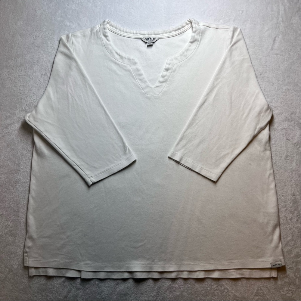 ORVIS Women’s Pullover Shirt XXL White V-Neck 3/4 Sleeve Pima Cotton Size XXL